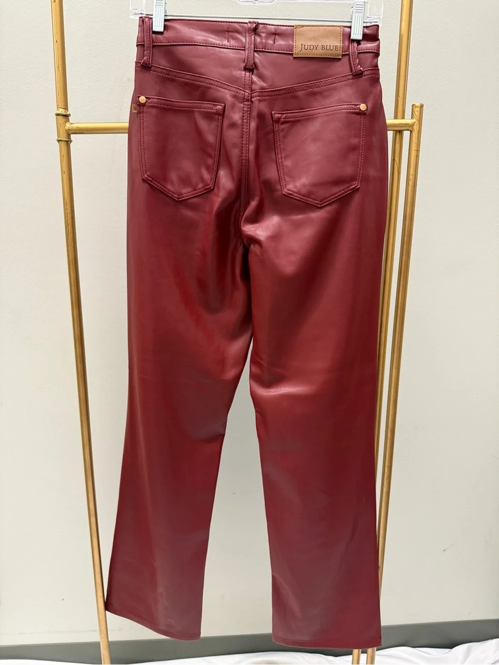 Judy Blue Burgundy Faux Leather Straight Leg Jeans